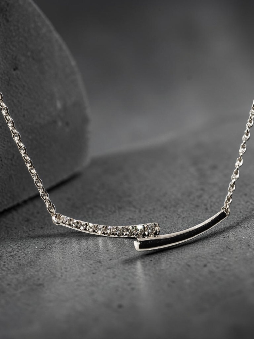 Solid 925 Sterling Silver Natural Diamond Bypass Bar Necklace Adjustable NWT